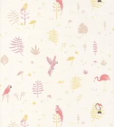 Casadeco Happy Dreams 82925203 TROPICAL PARME trópusi madarak krémfehér pink lila bézs tapéta (82925203)