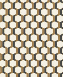 Kortárs grafika és a barokk stílus ötvözete - 3D Hexagon minta bézs fekete és arany tónus tapéta (89302640)