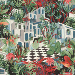 Rasch Tropical House 687408 Trópusi Botanikus Etno trópusi táj villákkal antracit piros zöld kék fehér tapéta (687408)