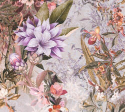 As-Creation Dream Flowery 38177-3 Natur Trópusi Nagyformátumú virágálom szürkésbézs lila vörösesbarna szines tapéta (38177-3)