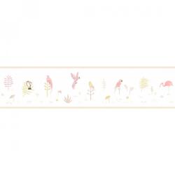Casadeco Happy Dreams 82875236 FRISE TROPICAL PARME trópusi madarak krémfehér pink lila bézs bordűr (82875236)