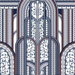  Casadeco 1930, 85876543 PARAVENT Art Deco Fényűző panorámapanel görbékkel és növényi motívumokkal ezüstszürke kék szines falpanel (85876543)