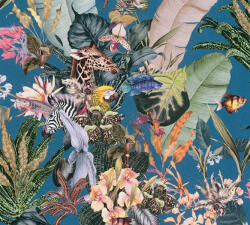 As-Creation Dream Flowery 38176-4 Natur Virágos fantázia trópusi életkép kék bézs zöld szines tapéta (38176-4)