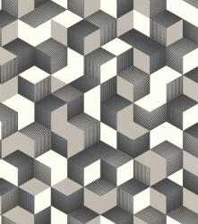 Rasch Denzo 403923 Grafikus 3D kockák halmaza fehér szürke ezüst kékes ezüst fekete tapéta (403923)