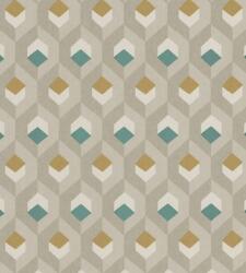 Casadeco Helsinki 82057407 HEXACUBE BEIGE/VERT design hatszögminta bézs szürkésbézs zöld fémes arany tapéta (82057407)