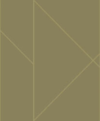 Geometrikus formákba rendezett fémes vonalak XXL mintája olívzöld és arany/zöldarany tónus tapéta (89907200)