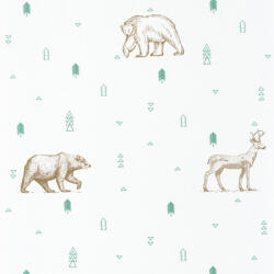  Caselio Our Planet 101987112 GRIZZLY BEARS Gyerekszobai Grizzlyk és szarvasok fehér bézs vízzöld/szürkészöld tapéta (101987112)