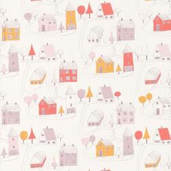  Casadeco Happy Dreams 82841230 SMALL VILLAGE ROSE CORAIL falu krémfehér rózaszín lila korall sárga tapéta (82841230)
