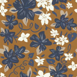  Lutece California Nostalgie 51200711 HAWAI BLEU NOISETTE Natur Virágos stilizált szirmok mogyoróbarna kék árnyalatok bézs fehér finom csillogás tapéta (51200711)