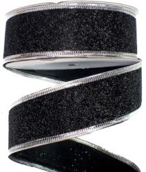  Karácsonyi szalag glitteres fekete drótos szegéllyel 50-1434_FEK