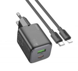 hoco. N41 USB-A, USB-C hálózati töltő adapter + USB-C - Lightning kábel fekete