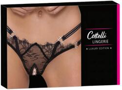 Cottelli Collection - luxus, nyitott, gyűrűs tanga (fekete) (23222501121) - vagyaim