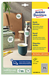 Avery Zweckform címkék 10mm, A4, fehér, 315 címke, eltávolítható, 25 darabos csomag, L6019REV-25, lézer- és tintasugaras nyomtatókhoz