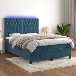 vidaXL sötétkék bársony rugós és LED-es ágy matraccal 140x190 cm (3136303)