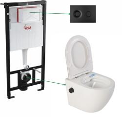 Foglia Set vas wc suspendat cu functie bideu si baterie negru mat inclusa Foglia Oslo, rezervor incastrat si clapeta negru mat, Alcaplast (O-setMBD-3)