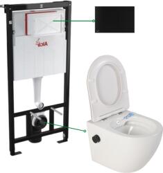 Foglia Set vas wc suspendat cu functie de bideu si baterie negru mat inclusa Foglia Oslo si rezervor wc si clapeta aluminiu negru mat, Alcaplast (O-setMBD)