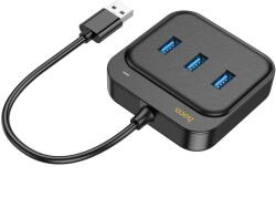 hoco. HB35 HUB adapter - 4in1 porttal, 3 x USB / RJ45, fekete adapter 20 cm USB kábellel