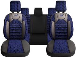 Panda Set Huse Scaune Auto pentru Mazda 2 - Panda Kas, material textil cu piele ecologica, cu fermoare pentru bancheta rabatabila, albastru cu negru, 11 piese