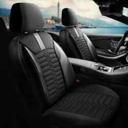 Panda Set Huse Scaune Auto pentru Volkswagen Bora - Panda Atena, material textil cu piele ecologica, cu fermoare pentru bancheta rabatabila, negru cu gri, 11 piese
