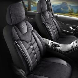 Panda Set Huse Scaune Auto pentru Dacia Sandero - Panda Toronto, tip Alcantara, cu fermoare pentru bancheta rabatabila, negru, 11 piese