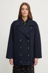 Tommy Hilfiger kabát gyapjú keverékből sötétkék, átmeneti, oversize, DW0DW19752 - sötétkék XL