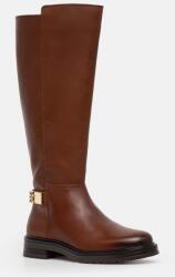 Tommy Hilfiger csizma TH LOGO LEATHER LONG BOOT barna, női, enyhén téliesített, lapos talpú, FW0FW08335 - barna Női 36
