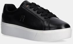 Tommy Hilfiger bőr sportcipő TH PLATFORM COURT SNEAKER fekete, FW0FW08614 - fekete Női 37