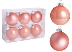  Üveg karácsonyfadísz gömb, barack színű fényes és matt, 6 db - 6 cm