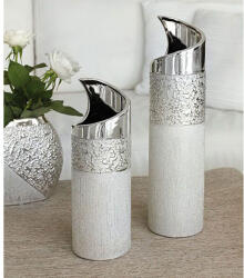  „Grace ezüst színű matt és fényes strukturált felületű kerámia váza - 30cm