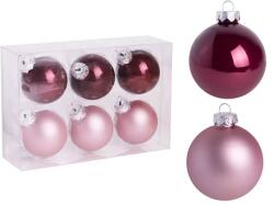  Üveg karácsonyfadísz gömb, burgundi vörös színű fényes és matt, 6 db - 6 cm