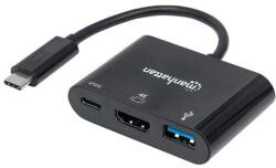 Manhattan USB-C Dock/Hub, Ports (x3): HDMI, USB-A and USB-C, 5 Gbps (USB 3.2 Gen1 aka USB 3.0), With Power Delivery (60W) to USB-C Port (Note additional USB-C wall charger and USB-C cable needed), Equivalent to