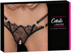 Cottelli Collection - luxus, nyitott, gyűrűs tanga (fekete) (23222501121) - szexaruhaz