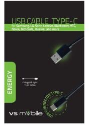  Кабел VSMobile 30144, от USB A(м) към USB C(м), 1m, черен (30144)