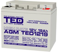 TED Electric Acumulator 12V High Rate, Dimensiuni 181 x 76 x 167 mm, Baterie 12V 19Ah F3, TED Electric TED002815 (AC.TD.12V.BK1.19.0001) - wifistore