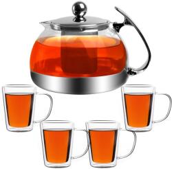 Monzana TEA teáskanna szűrővel 1, 2L+4 csésze, átlátszó, ezüst