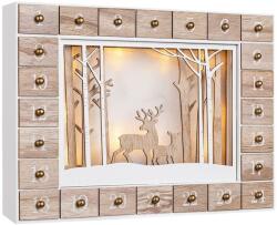 Spielwerk Téli erdő fa adventi naptár világítással, 35x6x27cm, fehér/barna Spielwerk