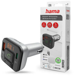 Hama Bluetooth FM-transmitter / szivargyújtó töltő - USB +Type-C + MP3 + kártyaolvasó + PD + QC 3.0 - ezüst/fekete - rexdigital