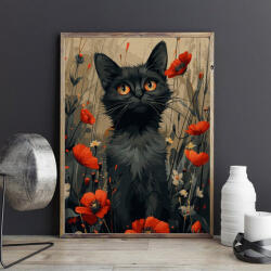 Pictorul Fericit Pisică printre maci (Cat among poppies) - Pictură pe numere