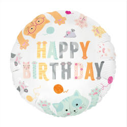 PartyPal Szülinapi lufi 18" 45cm Happy Birthday, Cicák (LUFI914804)