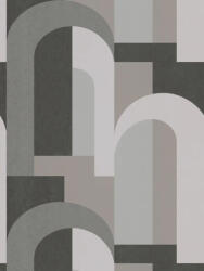 Geometrikus formákkal kialakított nagyvonalú grafikai minta Bauhaus jegyekkel szürke fekete meleg szürke/szürkésbézs tónus tapéta (39170-4)