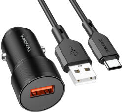 BOROFONE autós töltő BZ19A Wisdom USB QC 3.0 18W + USB-Type C kábel 1m fekete