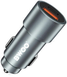 BWOO 38W gyors autós töltő BO-CC73 QC 18W + PD 20W, szürke ezüst