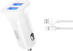 XO TZ10 autós töltő 2xUSB 2, 4A fehér + Type C kábel