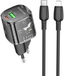 BOROFONE fali töltő BN17 Sunlight - USB + Type C - QC 3.0 PD 20W 3A Type C - Lightning kábellel fekete