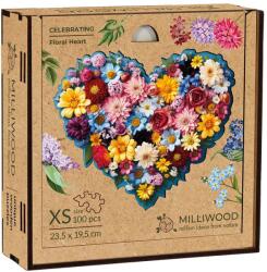 Milliwood Puzzle din lemn Milliwood din 100 piese - Inimă de flori (Mărimea XS) (XS-FloralHeart-5080) Puzzle