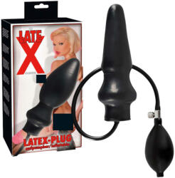 Late X Con de anal mare din latex, inflabil (negru)