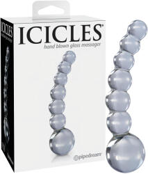 Icicles No. 66 - dildo curbat și sferic din sticlă (transparent)