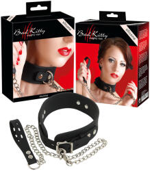 Bad Kitty - zgardă și lesă BDSM din silicon - negru