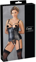 Cottelli Collection Top bondage lucios cu cupe subliniate și cătușe (negru) - L