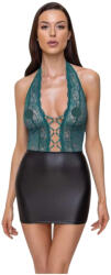 Cottelli Collection - Rochie lucioasă cu dantelă și șireturi (negru-verde) - M